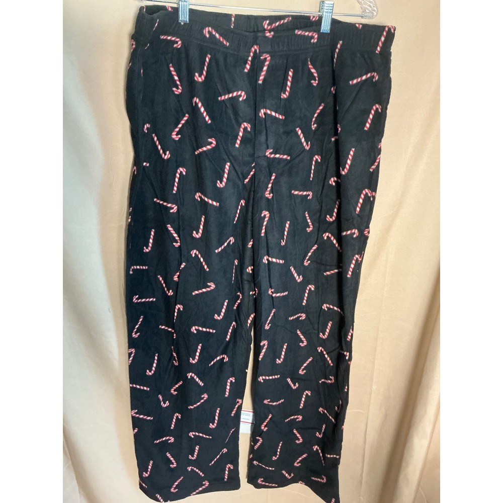 Ebony Pajama Pants Mens XL Black New Candy Cane Fleece Holiday Sleepwear 311606